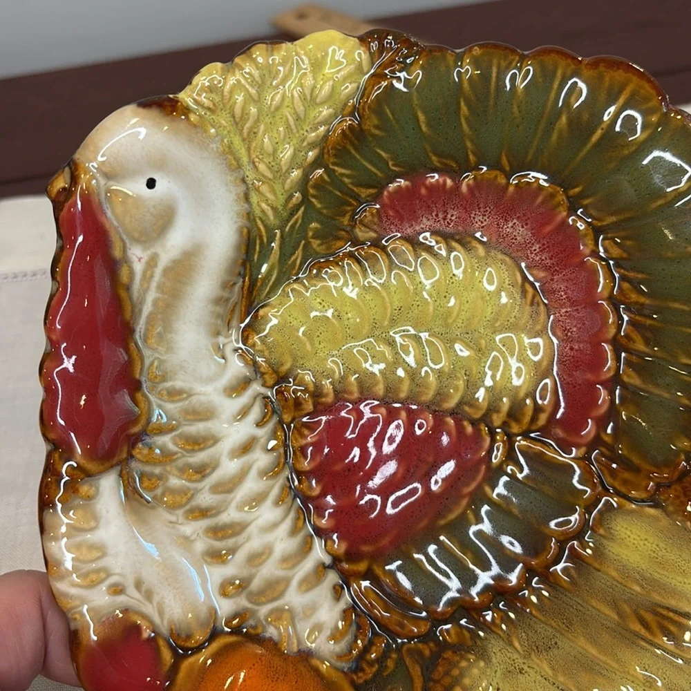 Vintage Thanksgiving Turkey Pottery Ceramic Dish Serving Dish.